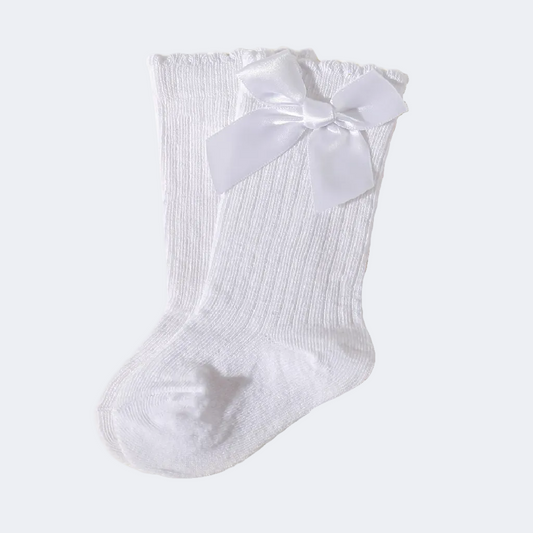 White sock with a large bow on a white background