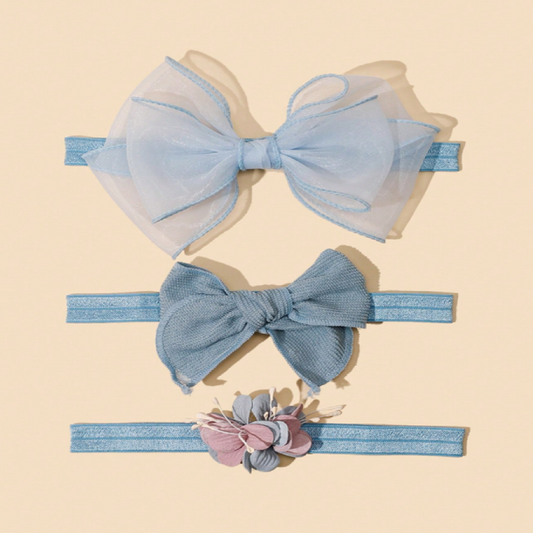 Blue hair bows with floral details