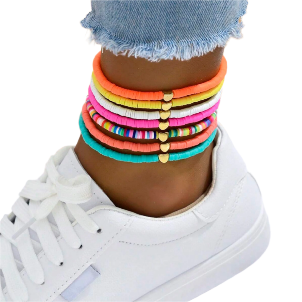 Colorful bracelets on a person's wrist