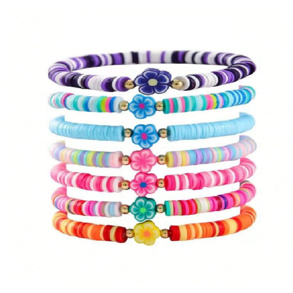 Set of colorful bracelets with floral designs