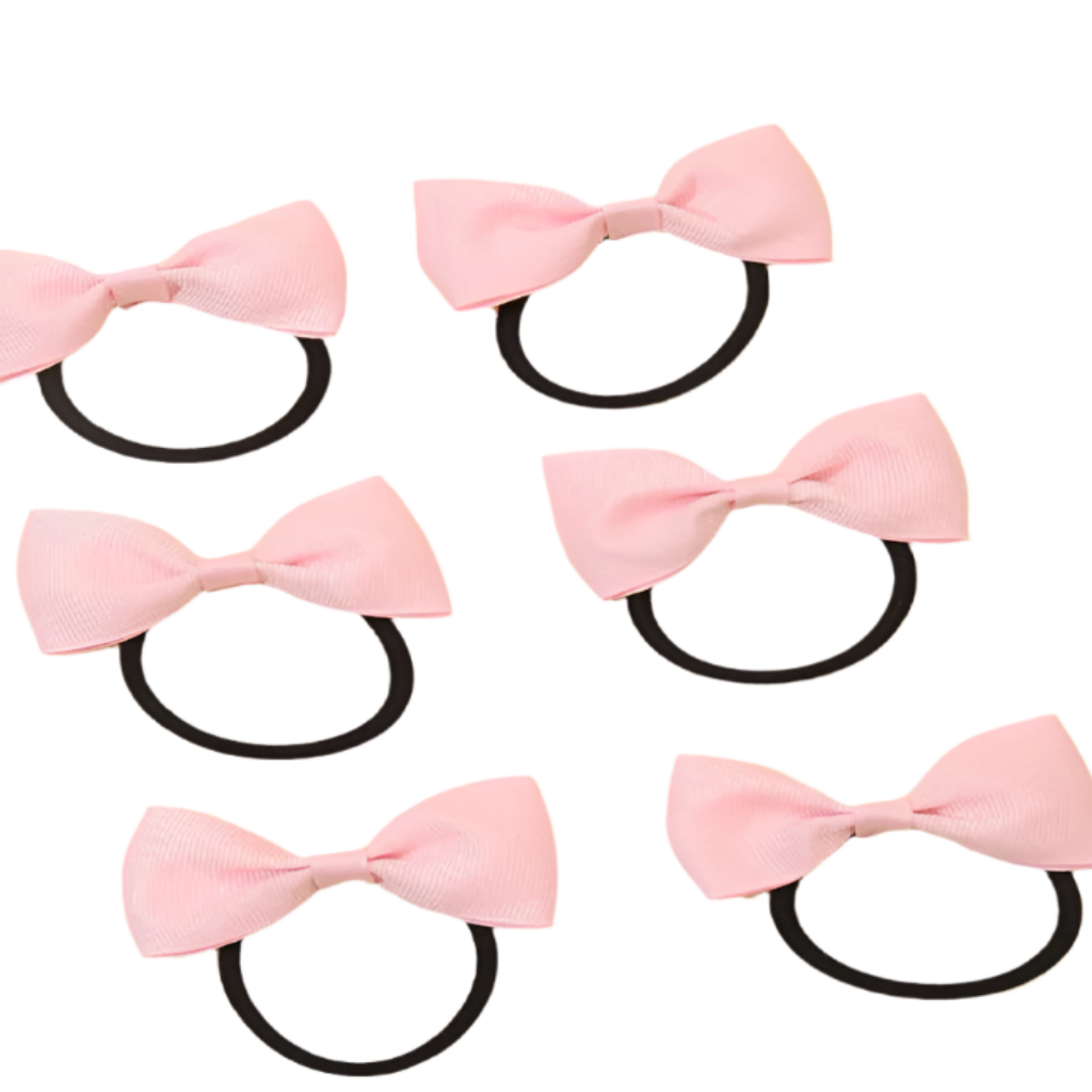 Pink hair bows with black elastic bands