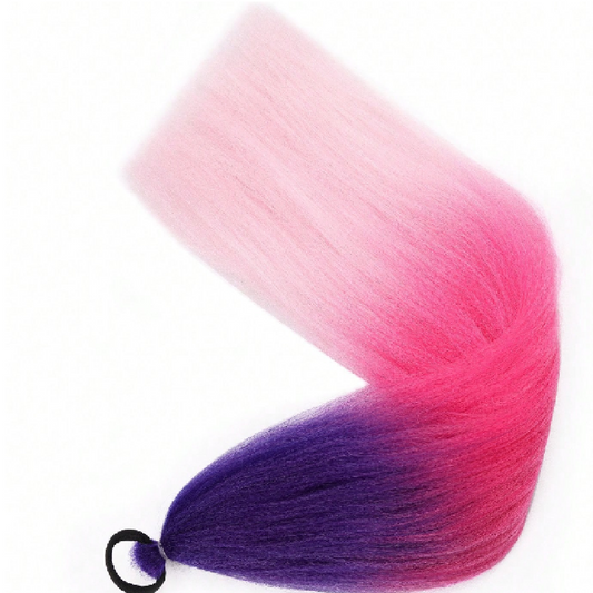 Gradient pink to purple hair extension on a white background
