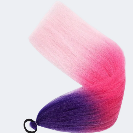 Gradient pink to purple hair extension on a white background