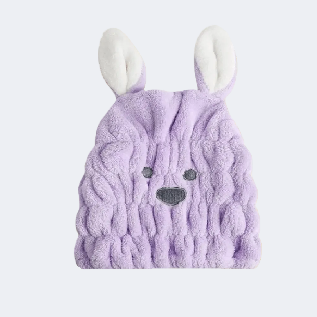 Purple bunny hat with white ears on a white background