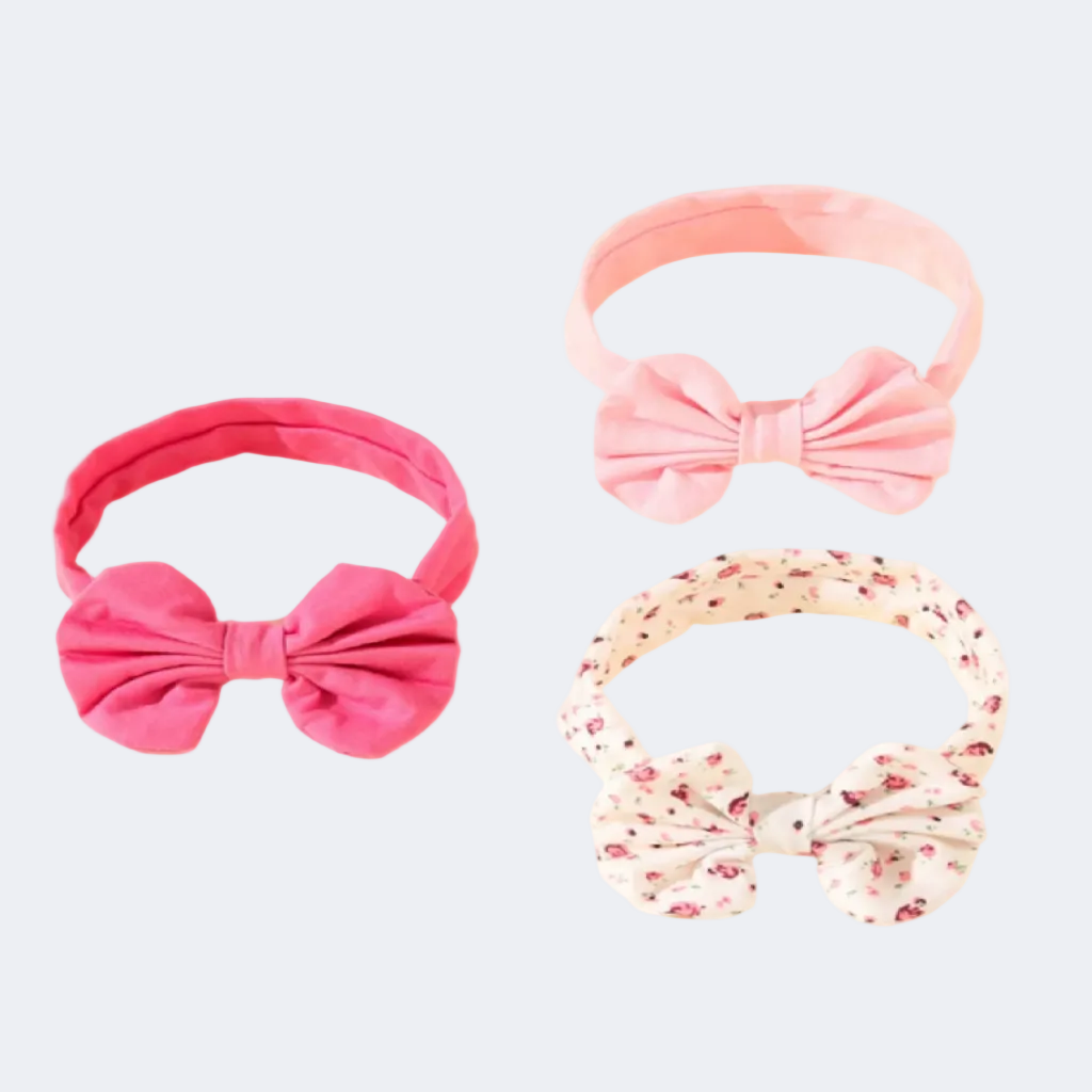 Three colorful headbands with bow designs