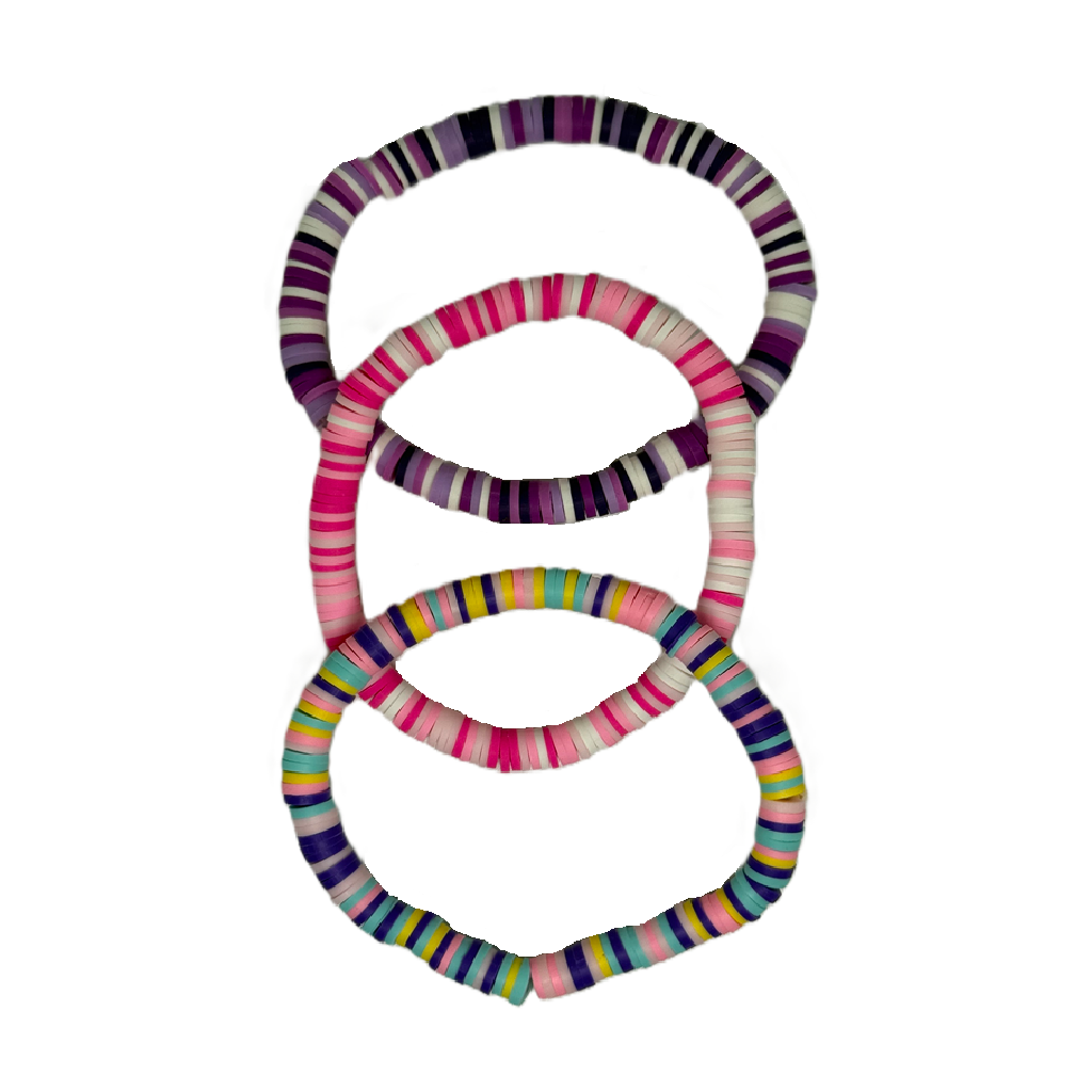 Set of colorful striped hair ties on a white background