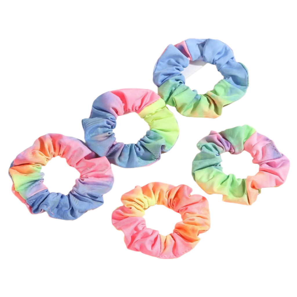 Set of colorful tie-dye scrunchies