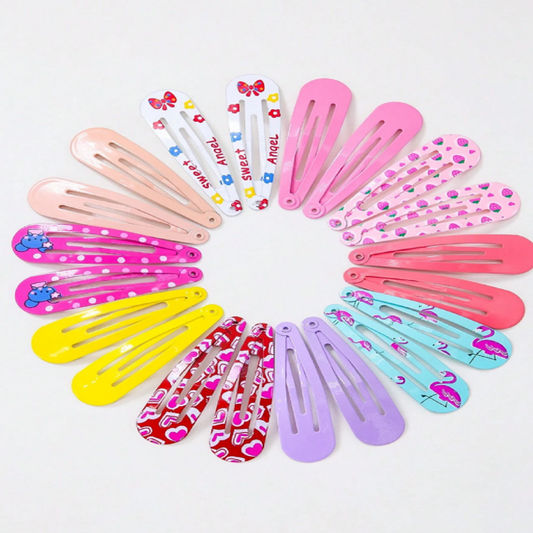 Colorful hair clips arranged in a circular pattern