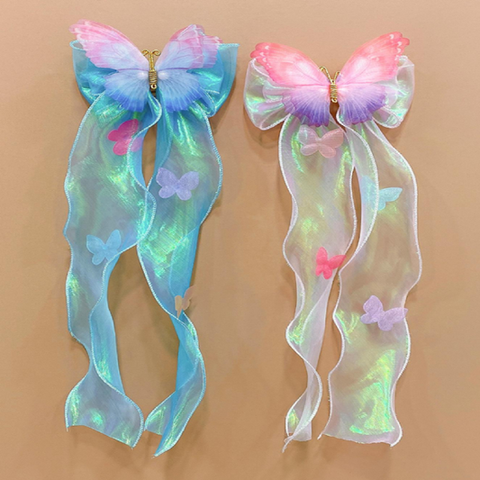 Two colorful butterfly hair bows