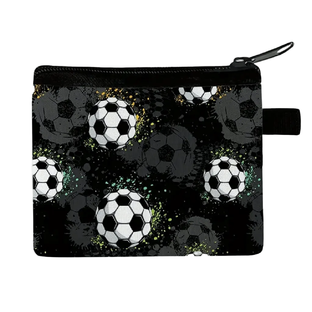 Pouch with soccer ball pattern on a black background