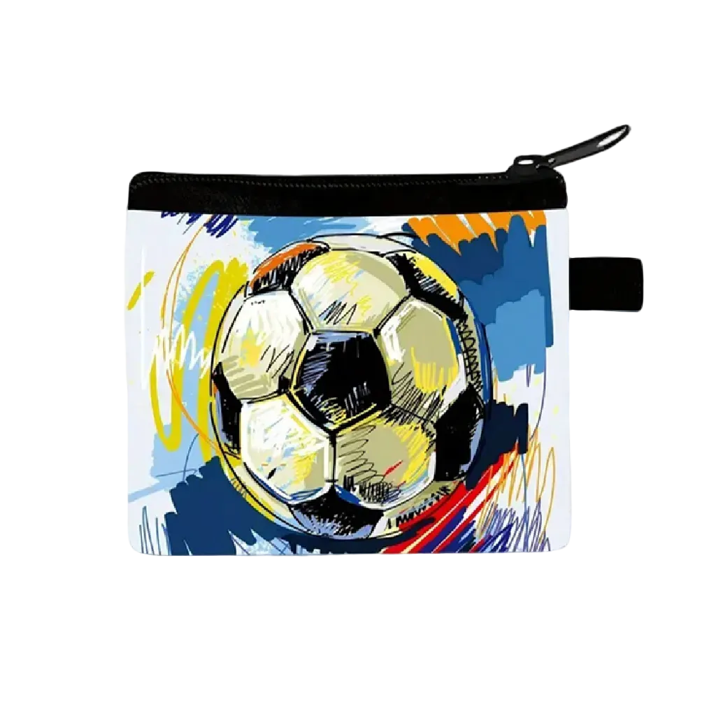 Pouch with a soccer ball design on a colorful background