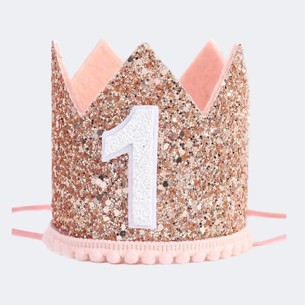 Glittery birthday crown with number '1' on a white background