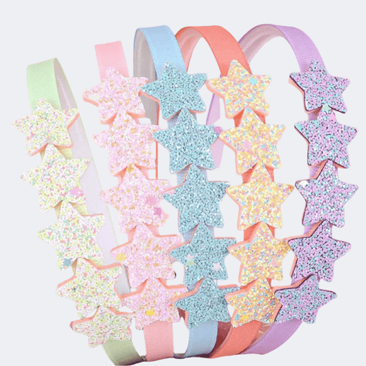 Set of colorful star-shaped headbands on a white background