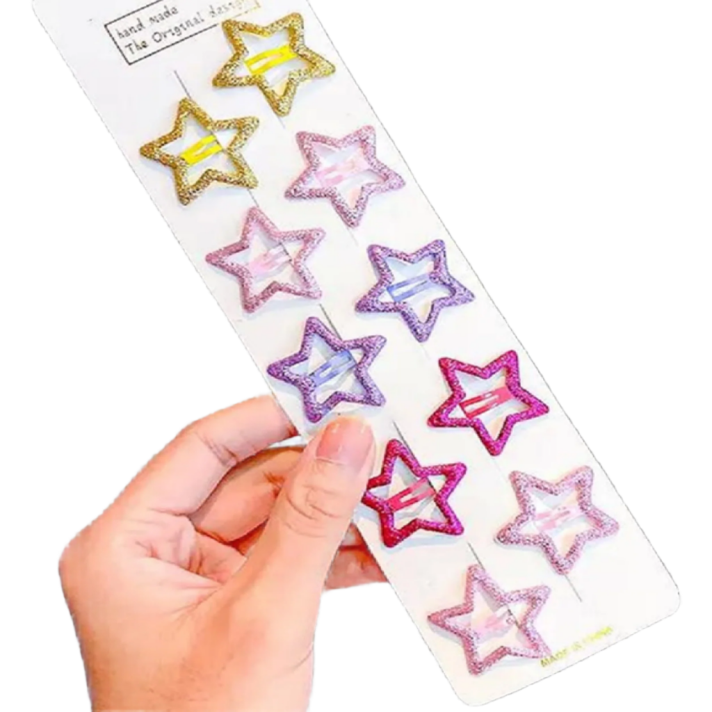 Star-shaped hair clips with glittery finish