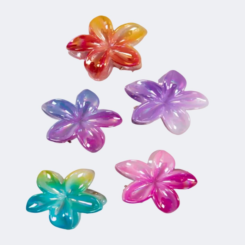 Set of colorful flower-shaped hair clips