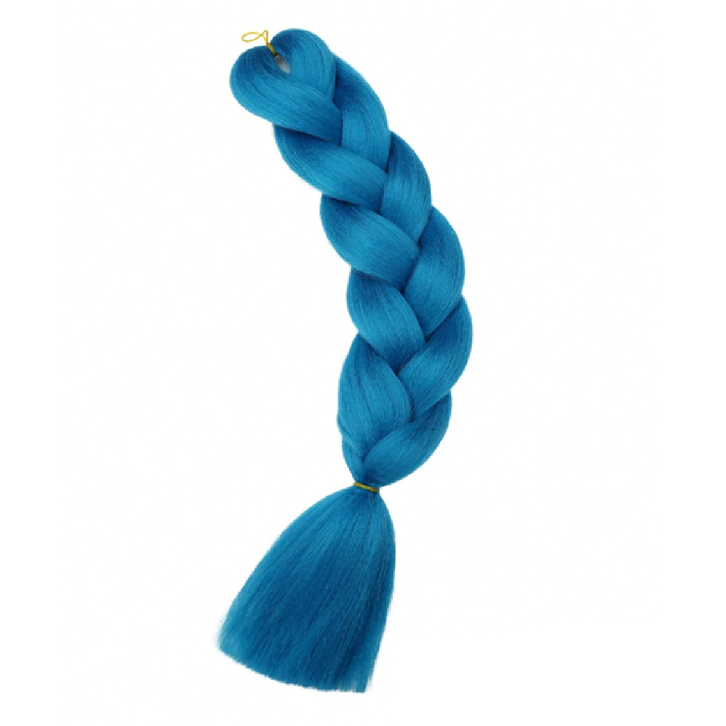 Blue braided hair extension on a white background