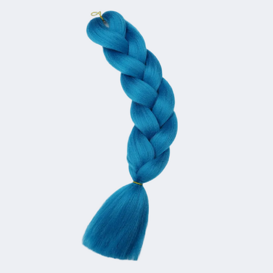 Blue braided hair extension on a white background