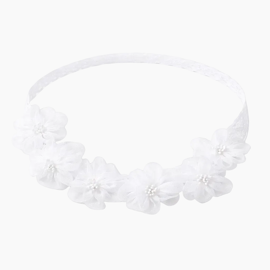White floral headband on a white background