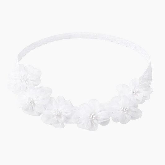 White floral headband on a white background