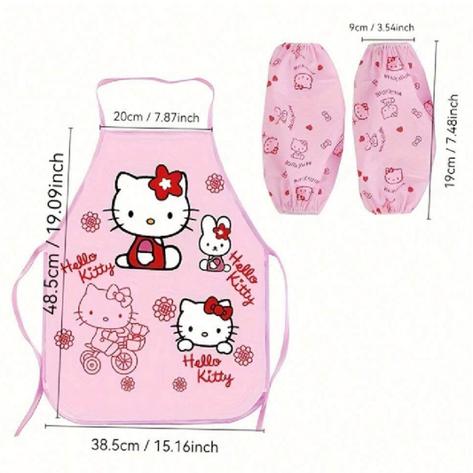 Hello Kitty apron with measurements on a white background