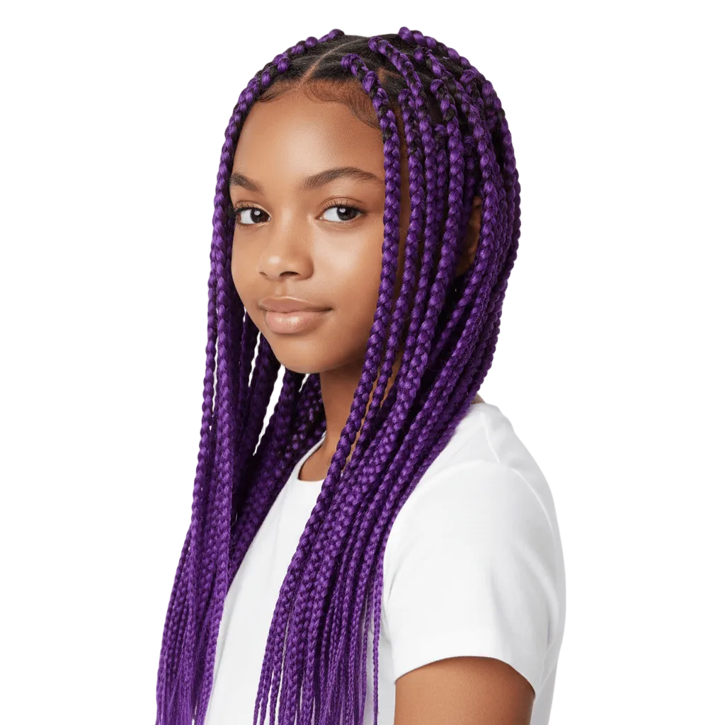 Purple braided hair extension on a white background