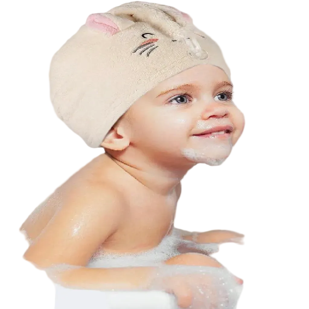 Light yellow microfiber kids hair towel wrap with bunny-ear design.