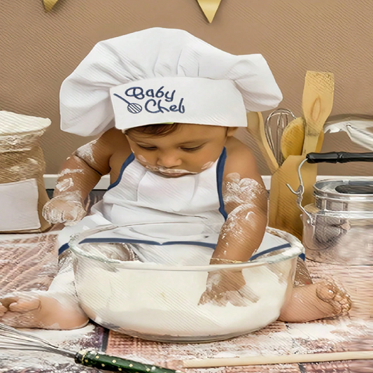 Newborn Chef Outfit Apron Hat Set for Baby Photoshoot