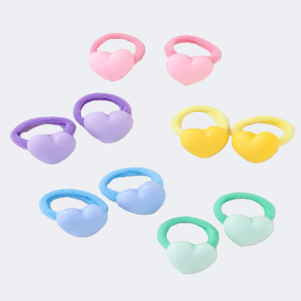 Set of colorful heart-shaped hair ties