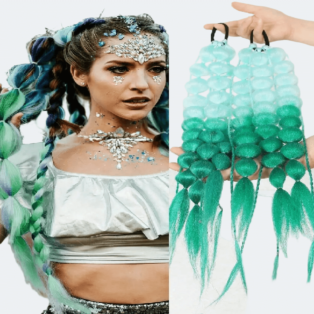 Pre Braided Bubble Hair Extensions in Green