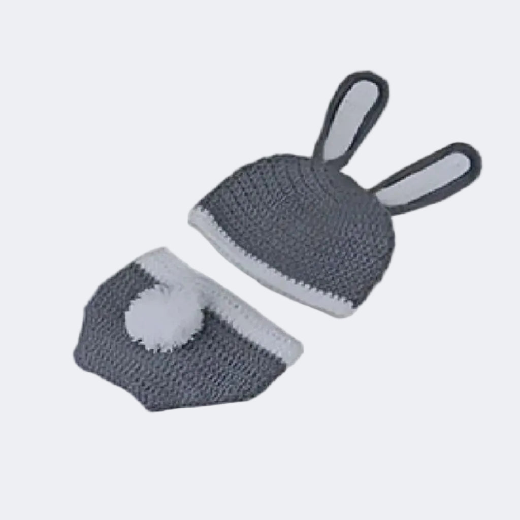 Knitted gray bunny hat and diaper cover