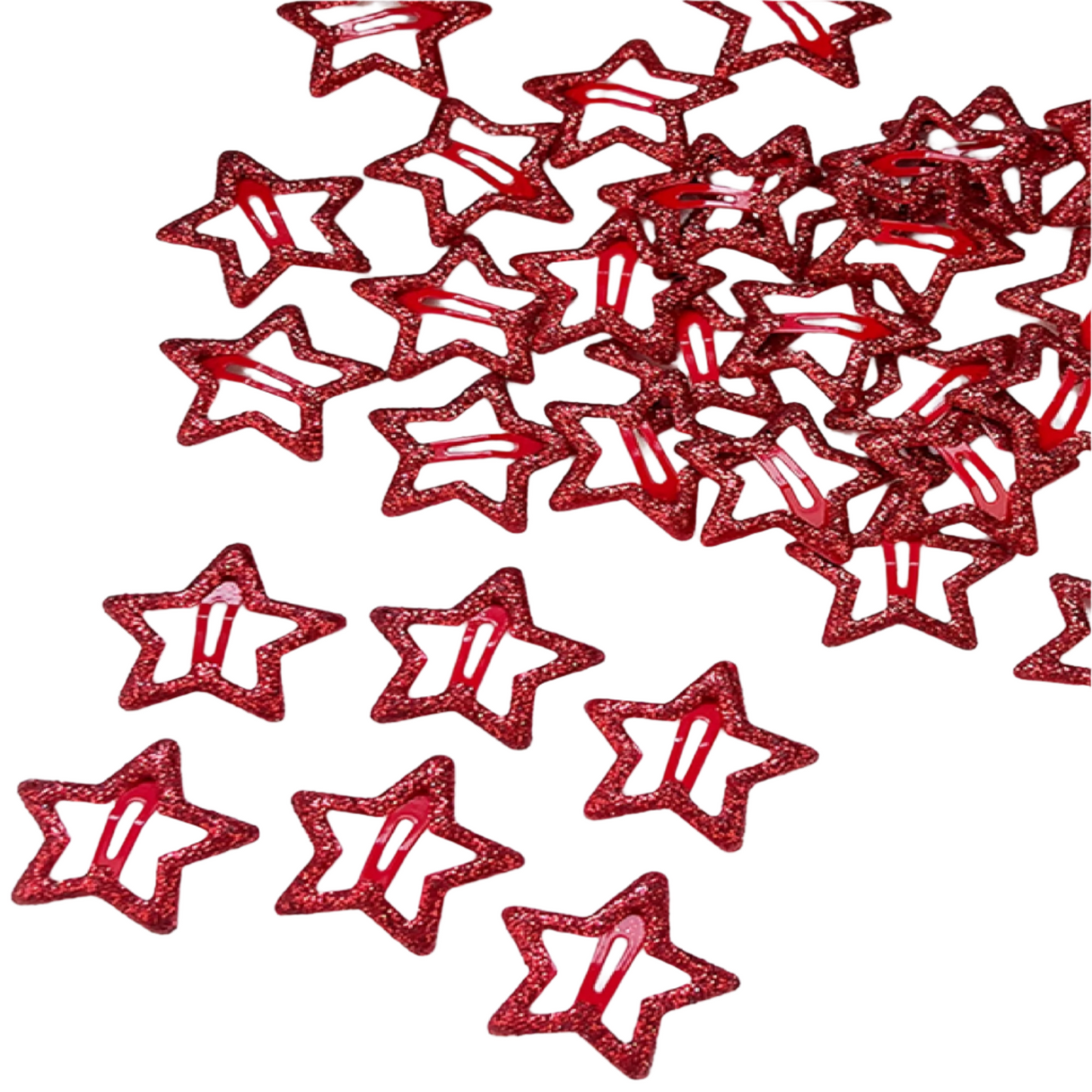 Red Glitter Star Hair Clips 10 pcs