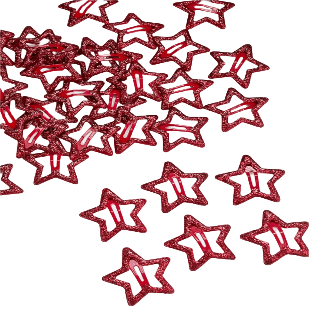 Red Glitter Star Hair Clips