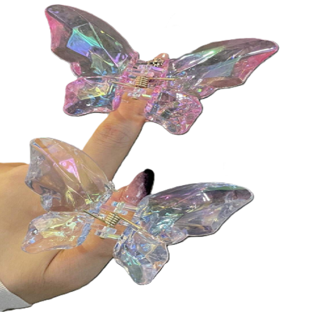 Iridescent butterfly-shaped hair clips