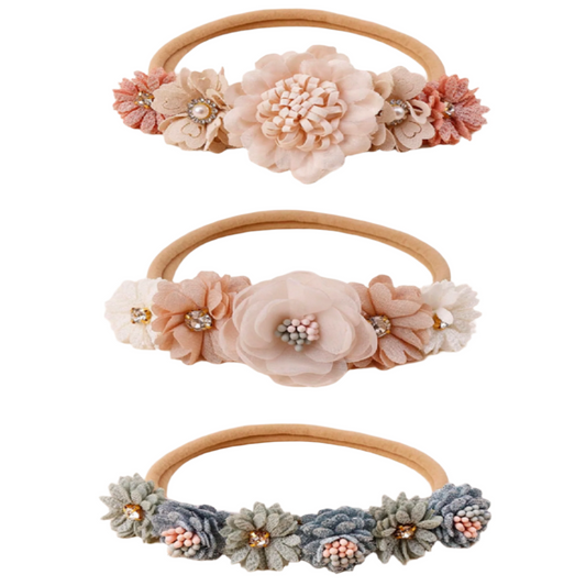 Soft Vintage Inspired Flower Headbands 3 pcs