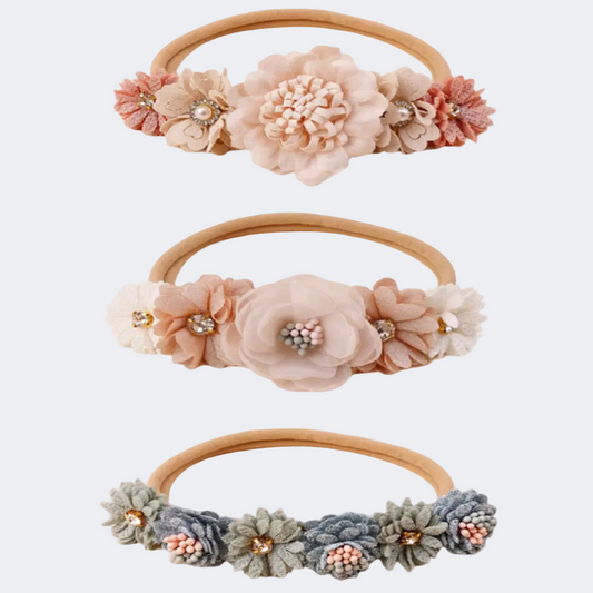 Soft Vintage Inspired Flower Headbands 3 pcs