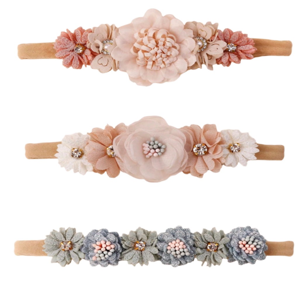 Soft Vintage Inspired Flower Headbands 3 pcs