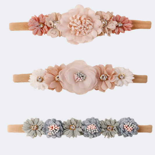 Soft Vintage Inspired Flower Headbands 3 pcs