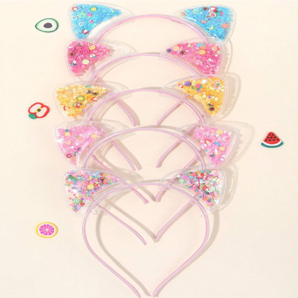 Set of colorful headbands with heart and cat ear designs