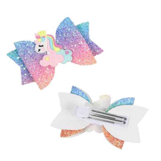 Sparkle Unicorn Hair Clips Set of 2 Glitter Bows