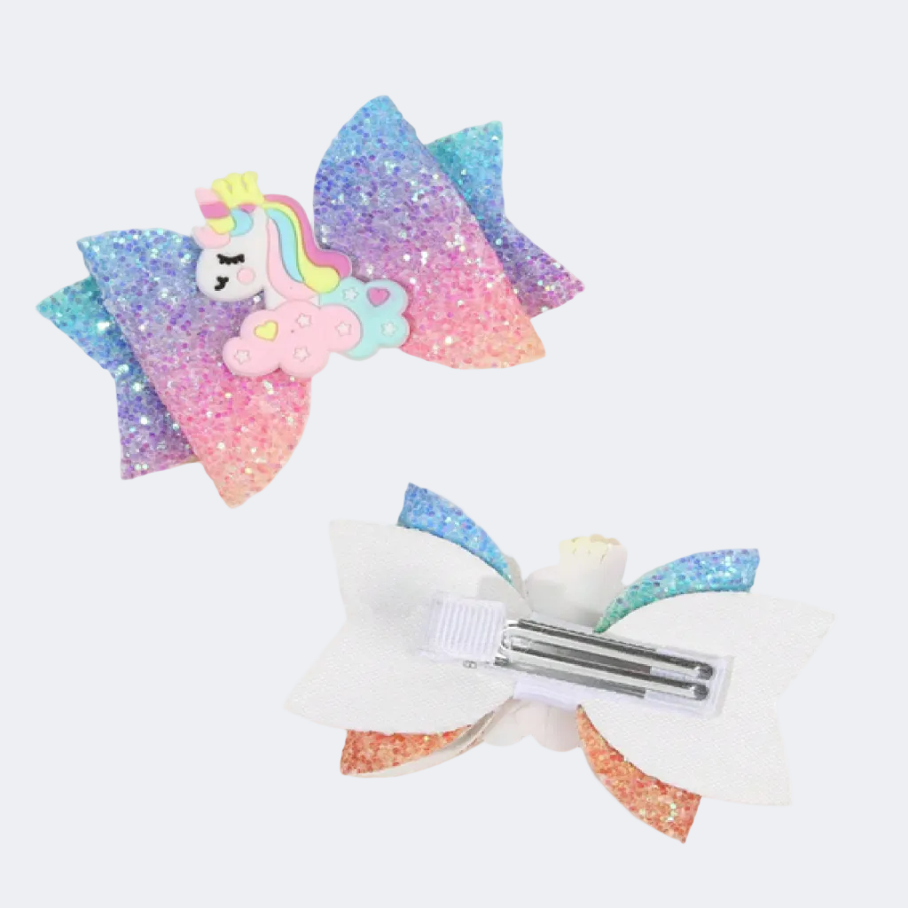 Sparkle Unicorn Hair Clips Set of 2 Glitter Bows