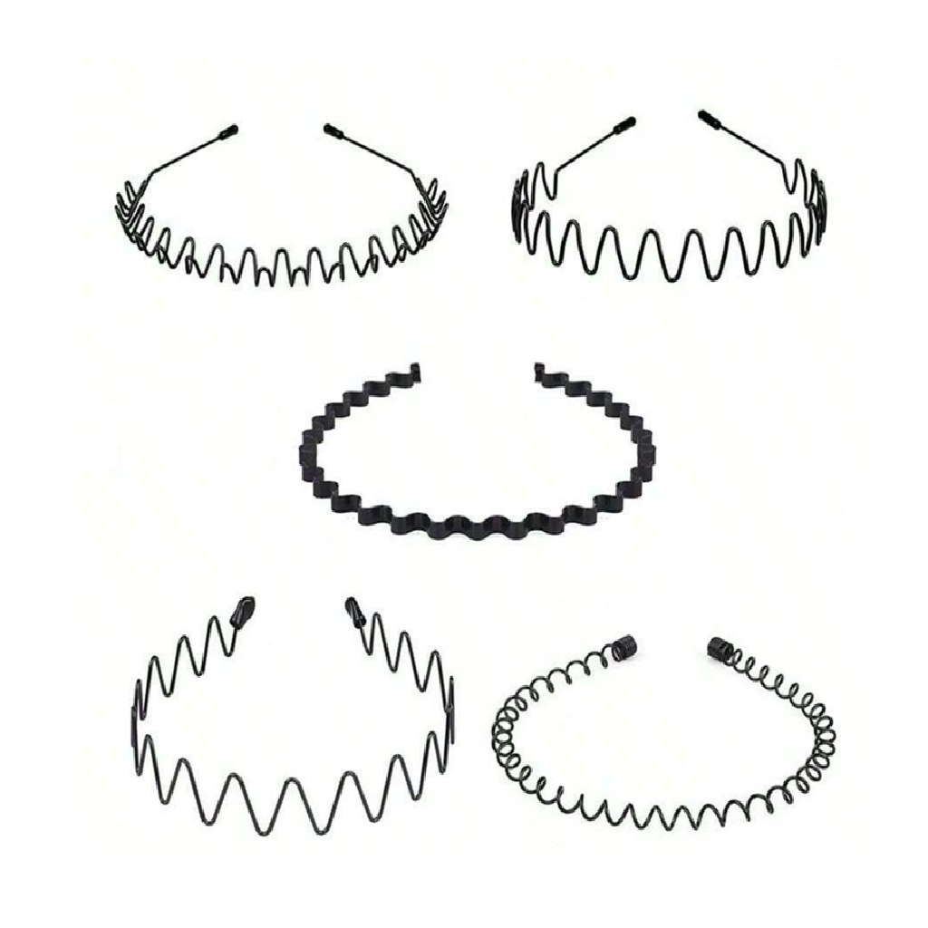 Set of black headbands with wavy design on a white background