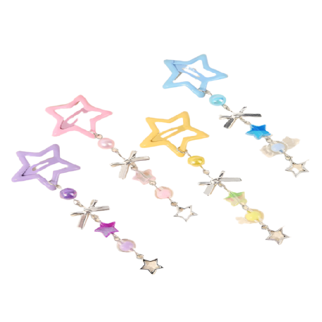 Colorful star-shaped hair accessories on a white background