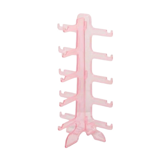 Pink sunglasses display rack on a white background