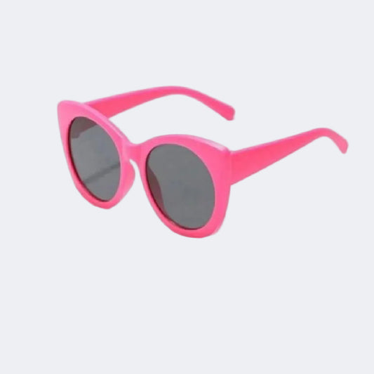 Pink sunglasses with dark lenses on a white background