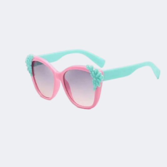 Sunglasses with pink frame and turquoise arms