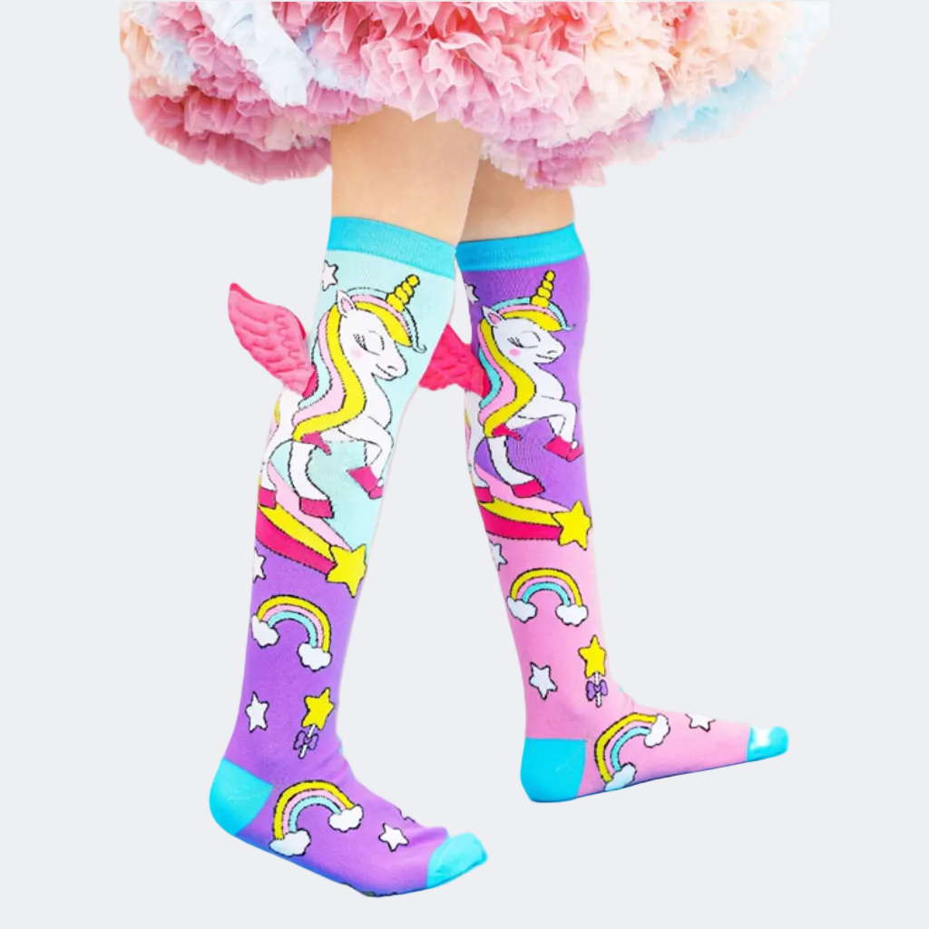 Colorful unicorn-themed knee-high socks