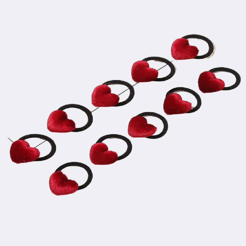 Red heart-shaped hair ties