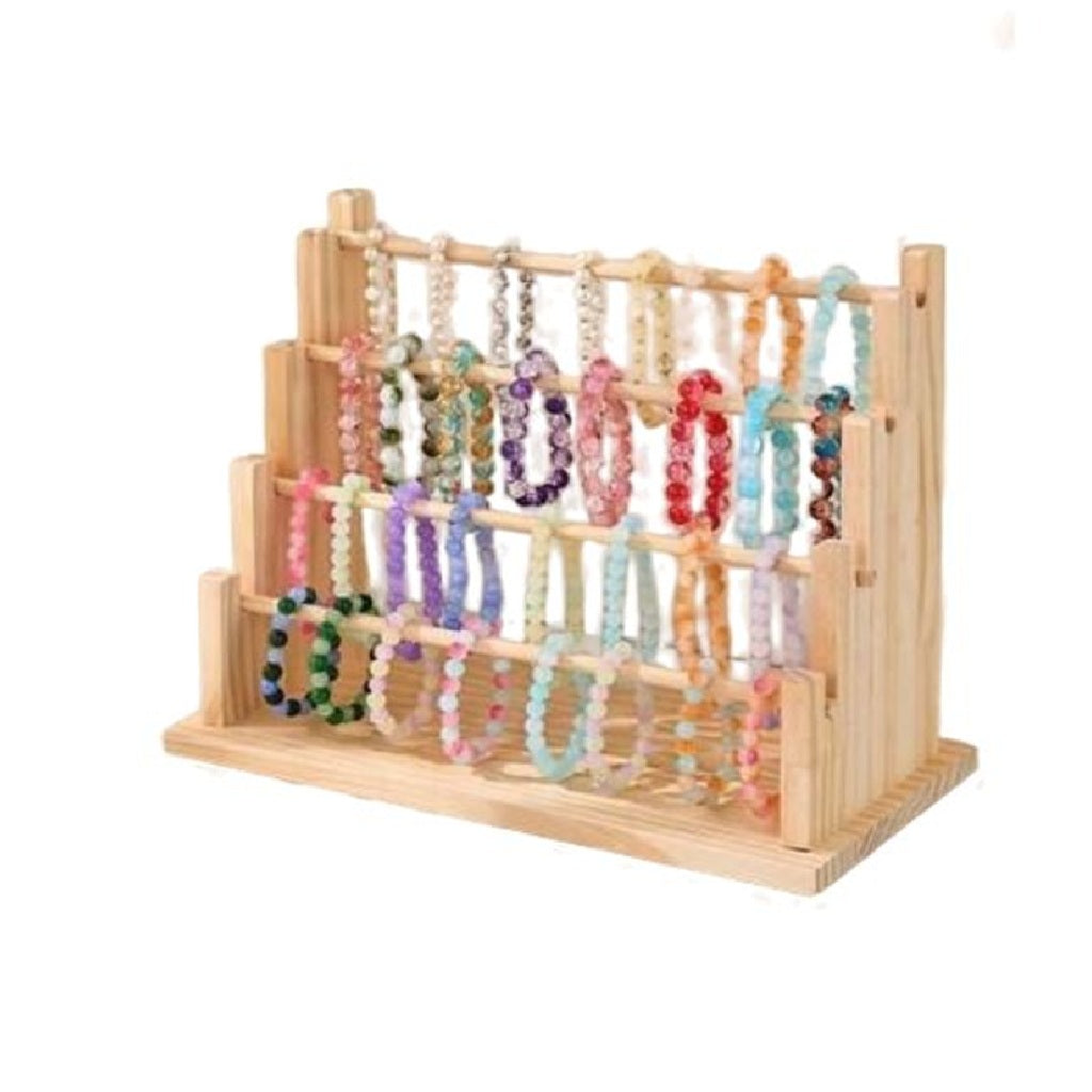 Wooden bracelet holder with colorful bracelets