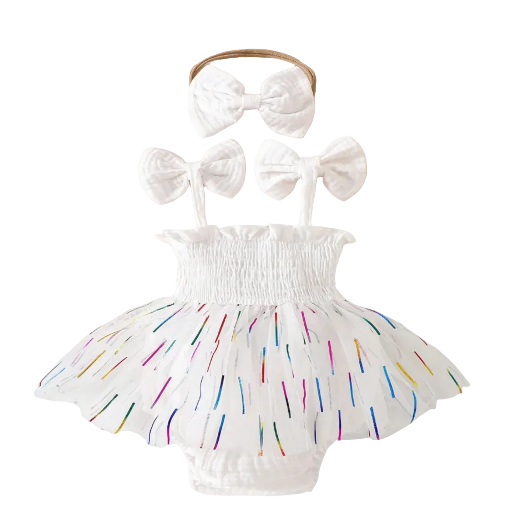 White Birthday Baby Tutu Dress & Headband