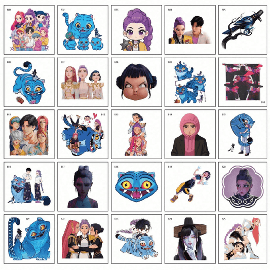 Grid of animated characters and creatures with a focus on colorful and diverse designs.